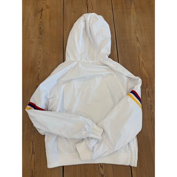 Hollister Hooded White Retro Stripe Pullover Lined Windbreaker 1/4 Zip Small - Picture 2 of 6